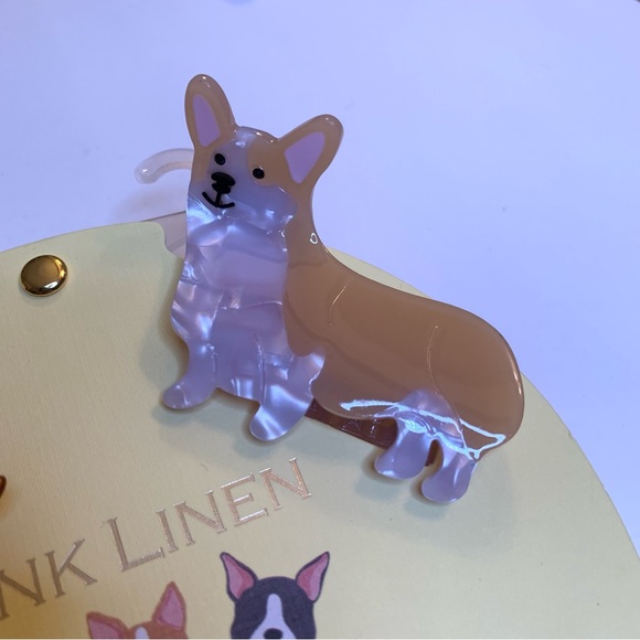 New Pink Linen Puppy Dog Hair Clips Dacshund Corgi & Frenchie - Picture 4 of 4